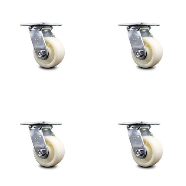 4 Inch Nylon Swivel Caster Set with Ball Bearing and Swivel Lock